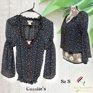 Candie's - Sz S - colorful floral 2 pc top - trumpet sleeves / bell sleeves